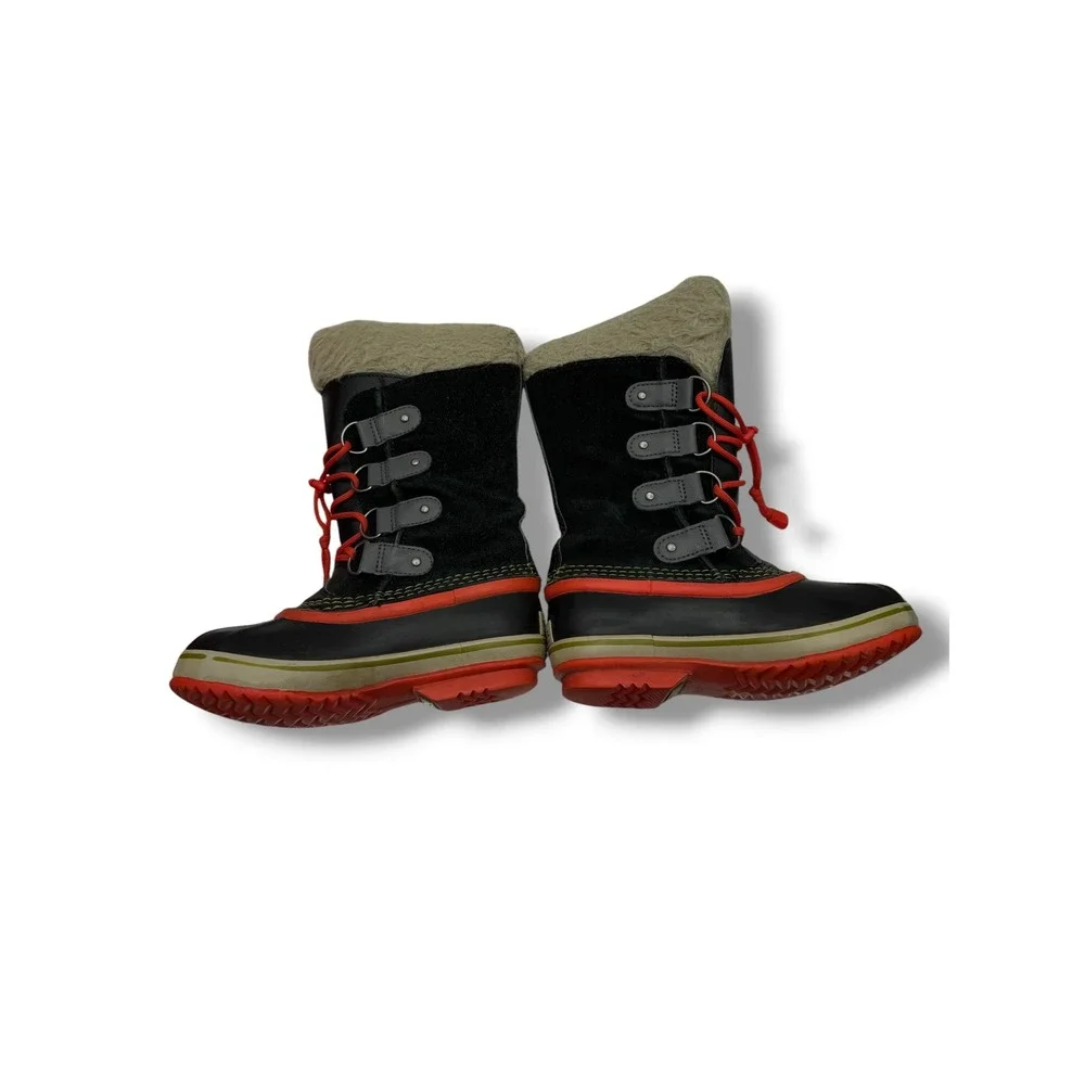 Sorel Tofino‎ Winter Boots Kids Size 1 Black Red Waterproof Faux Fur Snow Boots